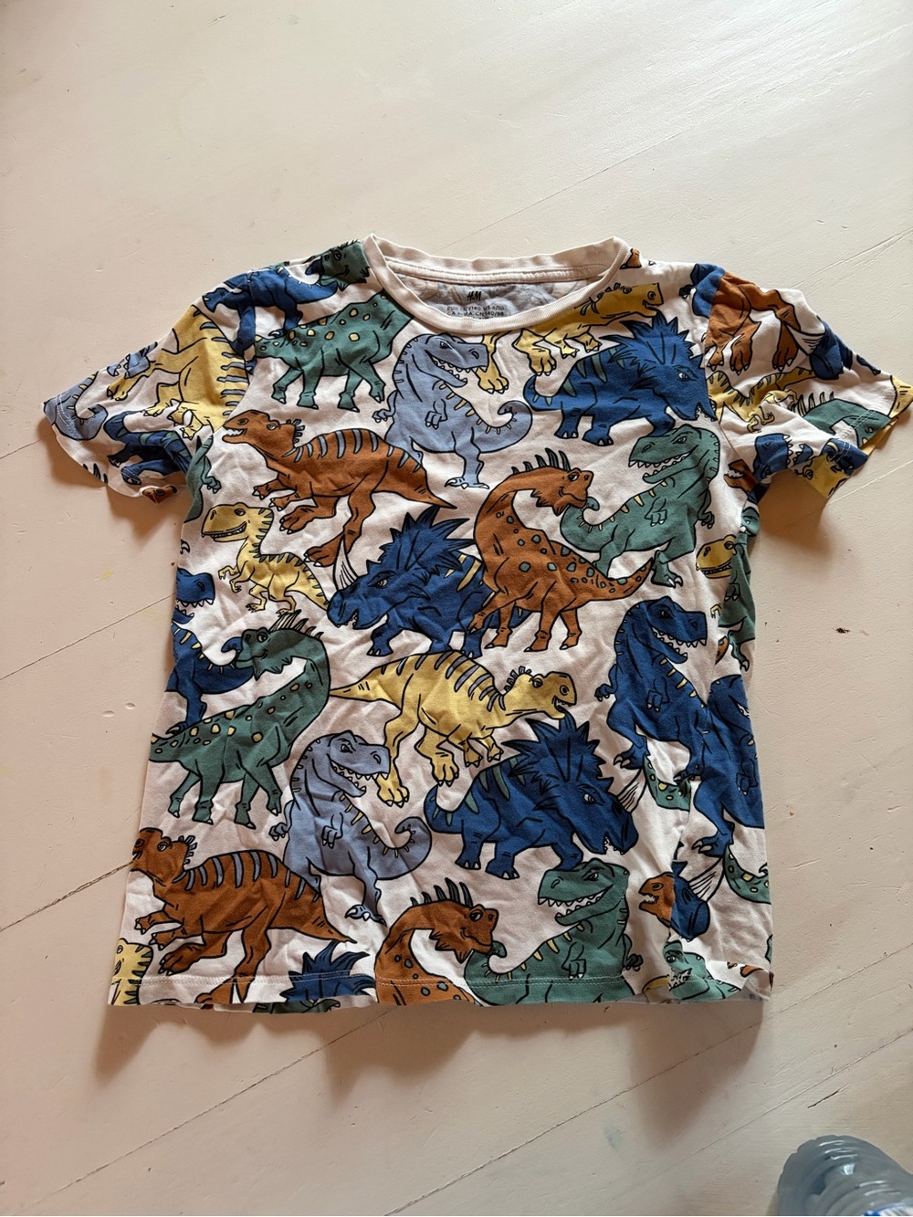 H&M kids White Short Sleeve Tee with Blue, Green, Yellow & Brown Dinosaurs